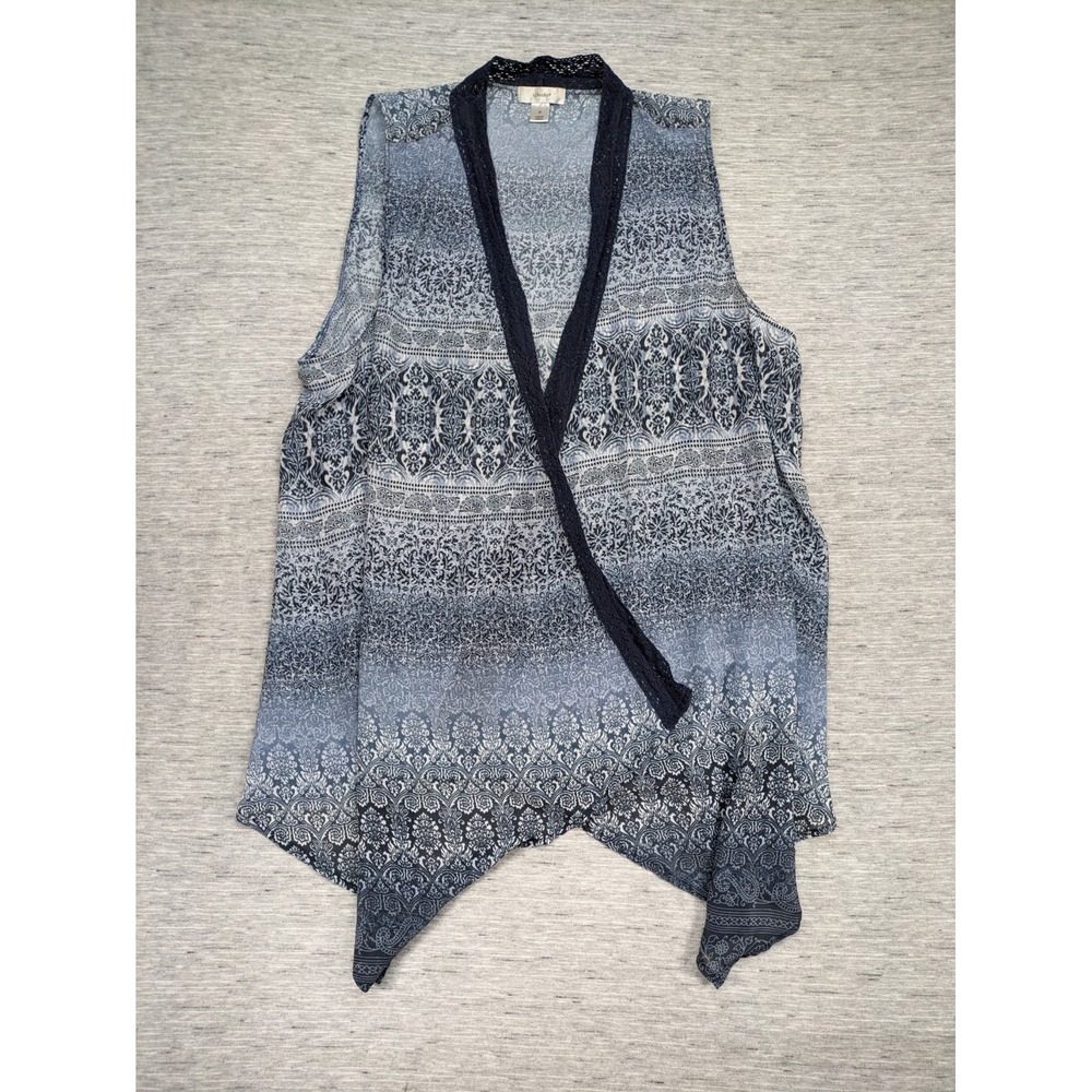 CJ Banks Women's 3x Kimono‎ Vest Crochet Sheer Paisley Floral Blue Cottagecore
